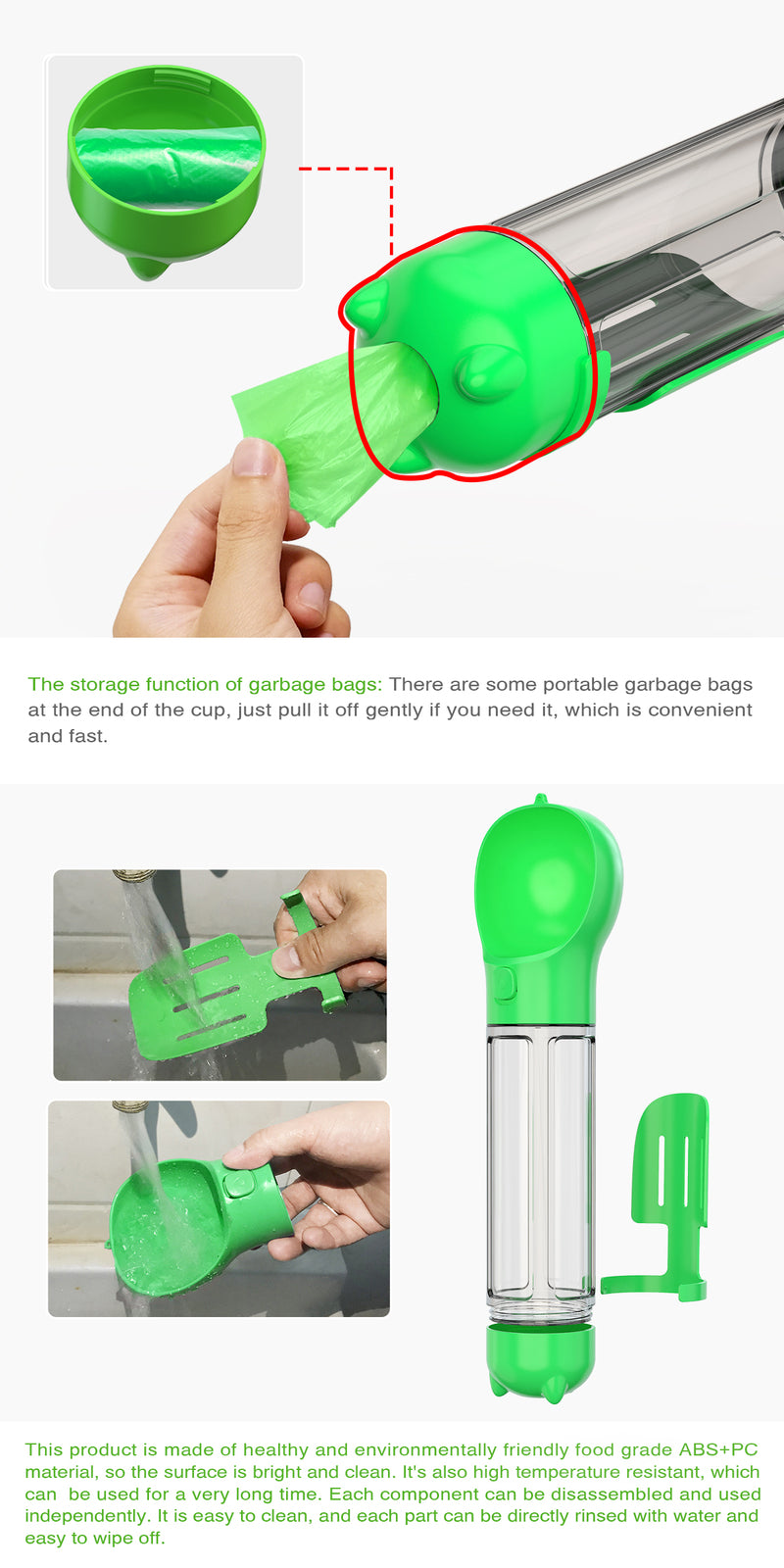YES4PETS 4 in 1 Portable Pet Dog Puppy Cat Drinking Mug Water Feeder Bottle Valve Travel Bottle Green