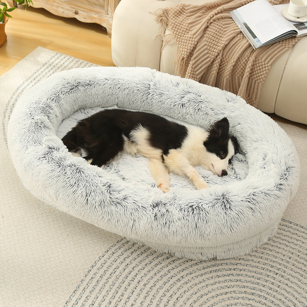Fluffy Donut-Shaped Pet Bed- Soft, Cozy, and Anti-Anxiety for Dogs and Cats, Machine Washable Gradient Gray Size:L 90*65*20cm