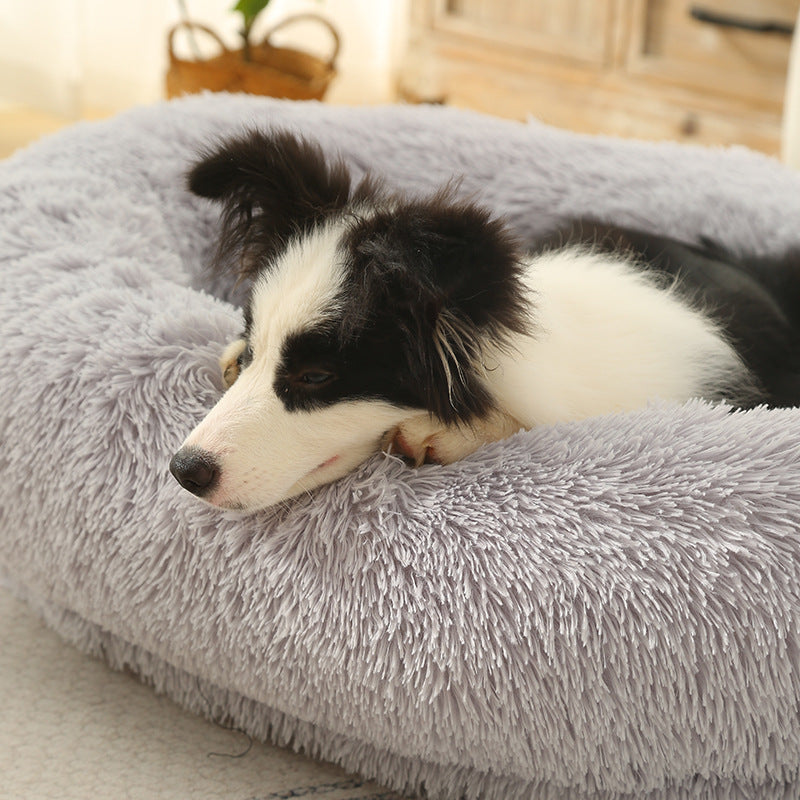 Fluffy Donut-Shaped Pet Bed- Soft, Cozy, and Anti-Anxiety for Dogs and Cats, Machine Washable Light Gray Size:S 60*15*18cm