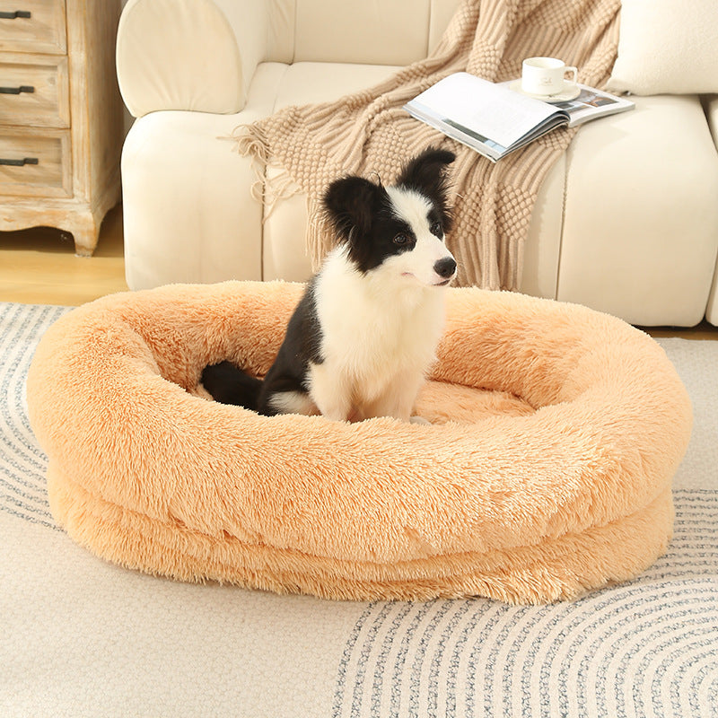 Fluffy Donut-Shaped Pet Bed- Soft, Cozy, and Anti-Anxiety for Dogs and Cats, Machine Washable Apricot Size:S 60*15*18cm