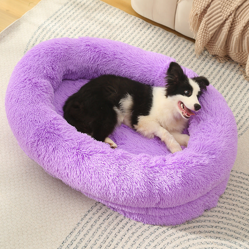 Fluffy Donut-Shaped Pet Bed- Soft, Cozy, and Anti-Anxiety for Dogs and Cats, Machine Washable Purple Size:S 60*15*18cm