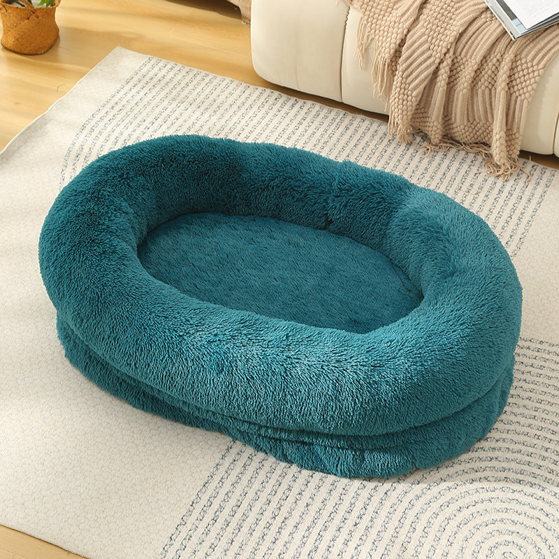 Fluffy Donut-Shaped Pet Bed- Soft, Cozy, and Anti-Anxiety for Dogs and Cats, Machine Washable cyan blue Size:S 60*15*18cm
