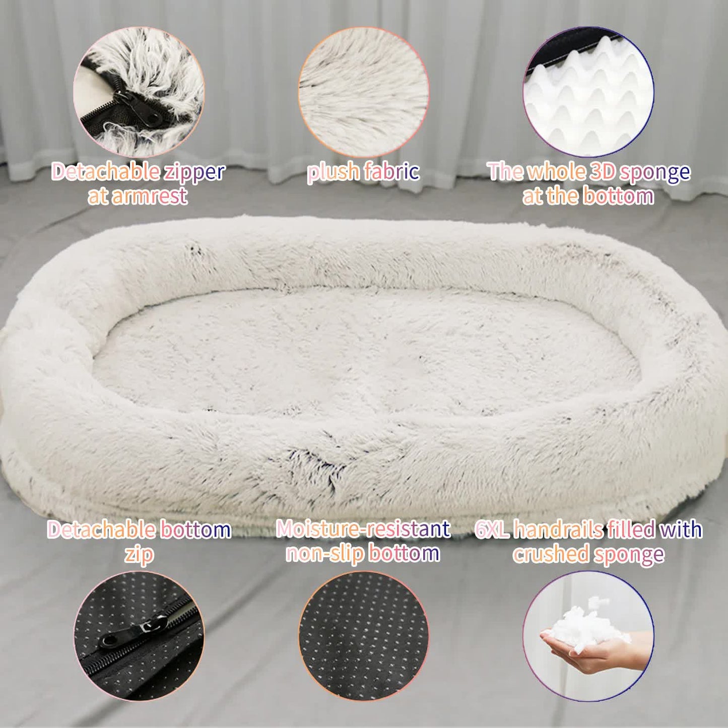 Fluffy Donut-Shaped Pet Bed- Soft, Cozy, and Anti-Anxiety for Dogs and Cats, Machine Washable Rainbow-colored Size:M 75*55*18cm