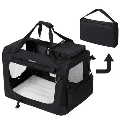 FEANDREA Dog Kennel Transport Box Folding Fabric Pet Carrier 60cm Black