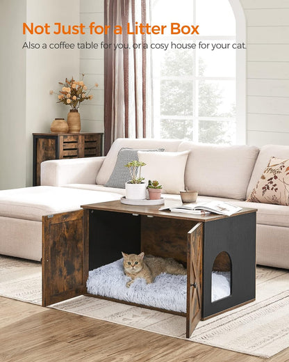 FEANDREA Cat Litter Box with Removable Divider Table Vintage Brown