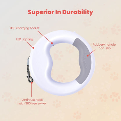 Floofi Dounght Dog Leash with USB and LED White