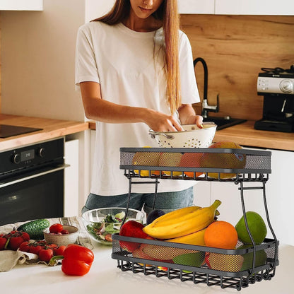 GOMINIMO Detachable 2 Tier Rectangle Wire Countertop Fruit Basket Bowl (Black)