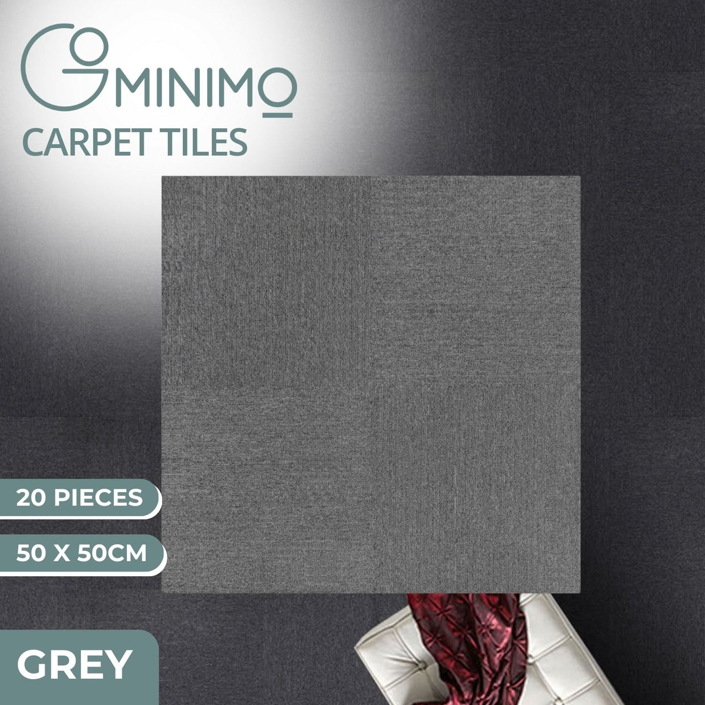 GOMINIMO 20pcs Carpet Tiles 50x50cm for Commercial Retail Office Flooring (Grey)