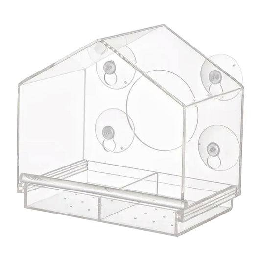 NOVEDEN Window Bird Feeder with Removable Tray Drain Holes and 4 Suction Cups (Transparent)