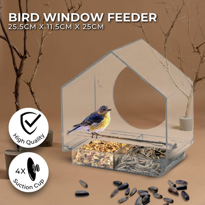 NOVEDEN Window Bird Feeder with Removable Tray Drain Holes and 4 Suction Cups (Transparent)