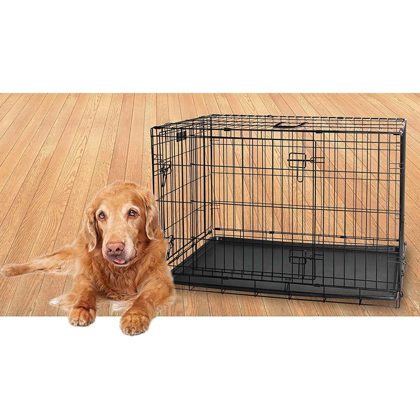 Dog Wire Crate Large - Portable Collapsible Travel Kennel - Pet Puppy Cage