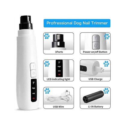 Pet Nail Grinder Dog Cat Electric Trimmer Turbo USB Rechargeable Claw Filer N9