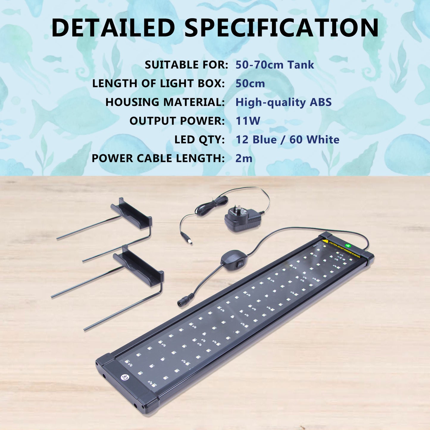 11W Set 2 Aquarium Blue White LED Light for Tank 50-70cm