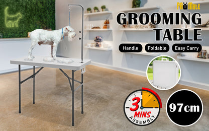 Paw Mate Pet Grooming Salon Table 97cm Adjustable Foldable Mobile Dog Cat for Commercial WHITE