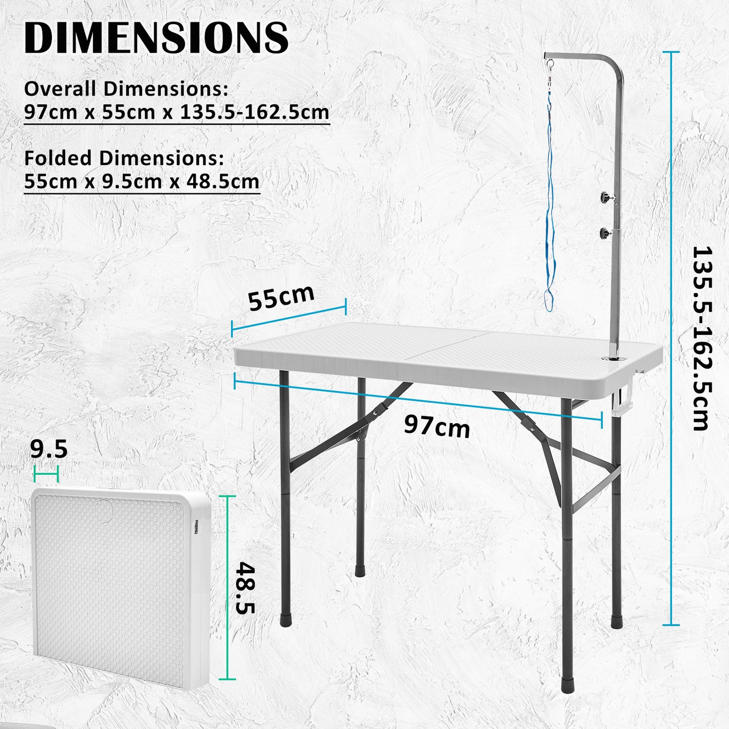 Paw Mate Pet Grooming Salon Table 97cm Adjustable Foldable Mobile Dog Cat for Commercial WHITE