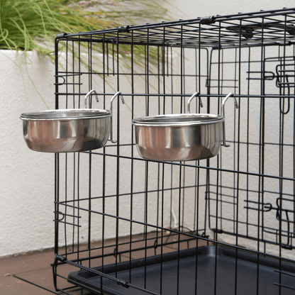 YES4PETS 2 x Stainless Steel Pet Rabbit Bird Water Food Bowl Feeder Chicken Poultry Coop Cup 887ml