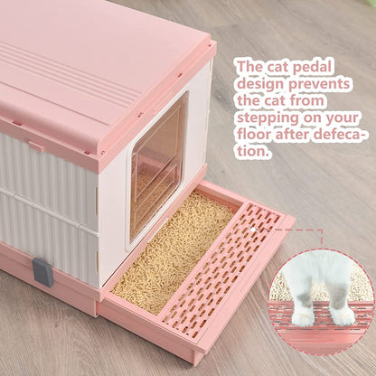 YES4PETS XL Portable Cat Toilet Litter Box Tray Foldable House with Handle and Scoop Pink