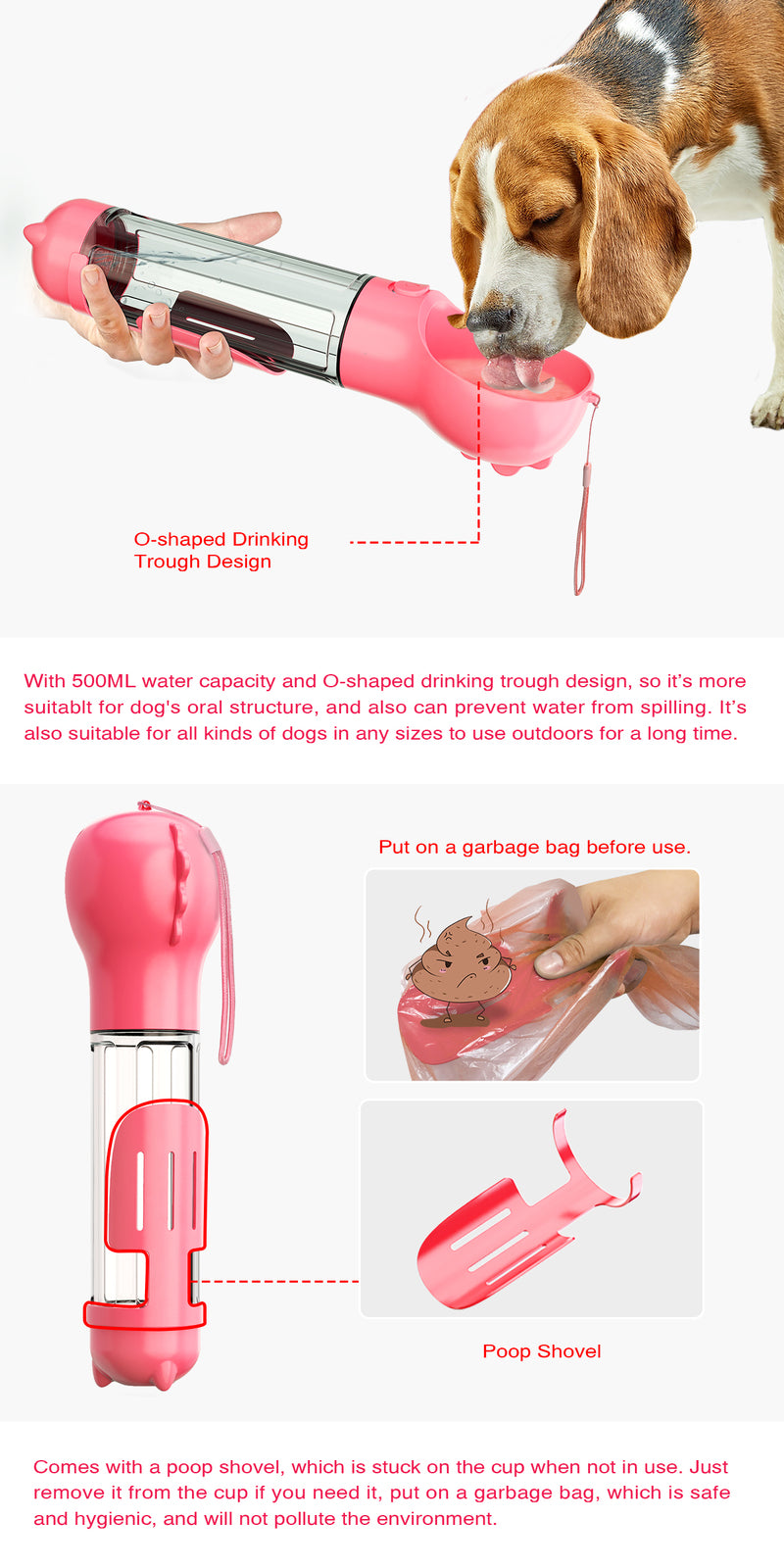 YES4PETS 4 in 1 Portable Pet Dog Puppy Cat Drinking Mug Water Feeder Bottle Valve Travel Bottle Pink