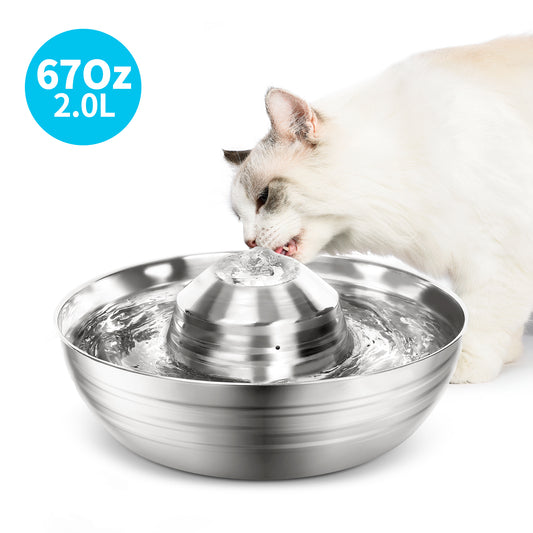 YES4PETS 2L Automatic Electric Pet Water Fountain Dog Cat Stainless Steel Feeder Bowl Dispenser