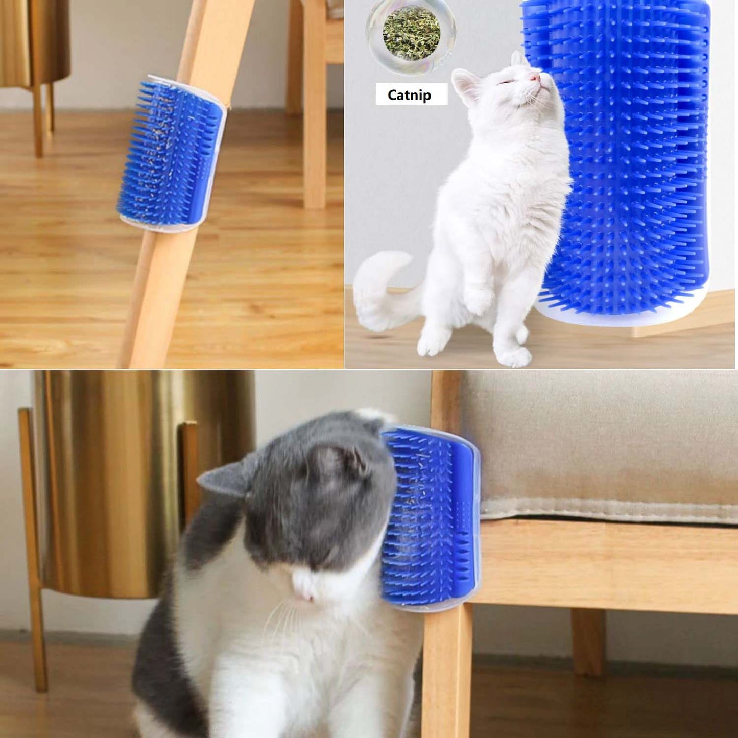 Cat Self Groomer Catnip  Dog Cat Toy Corner Groomer Wall Corner Scratcher Comb Grooming Massage Brush Blue