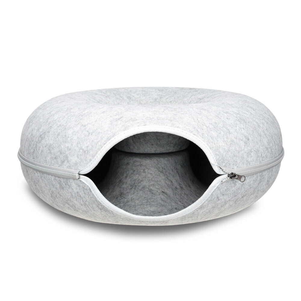 Medium Cat Tunnel Bed Light Grey Felt Pet Puppy Nest Cave House Interactive Toy