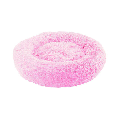 Large-60cm pink PawfectFriend Dog Pet Cat Calming Bed Plush Beds Large Fluffy Donut Comfy Cushion Puppy Mat