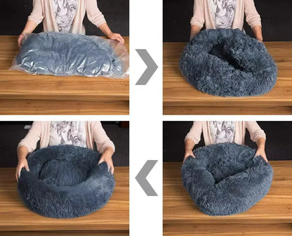 Large-60cm Dark Gray PawfectFriend Dog Pet Cat Calming Bed Plush Beds Large Fluffy Donut Comfy Cushion Puppy Mat