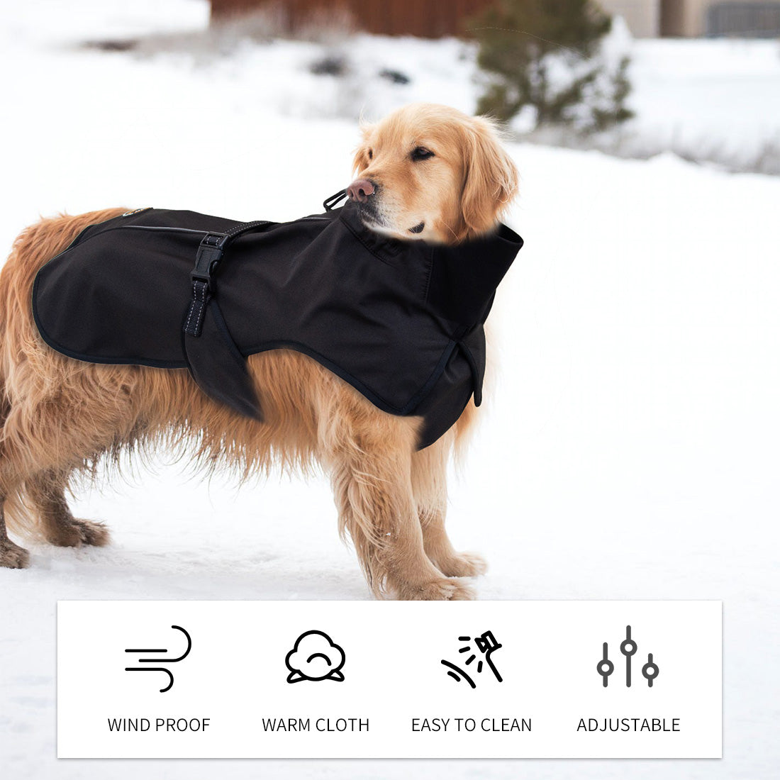 Pet Dog Raincoat Poncho Jacket Windbreaker Waterproof Clothes with Harness Hole-M-Black (Single Layer)