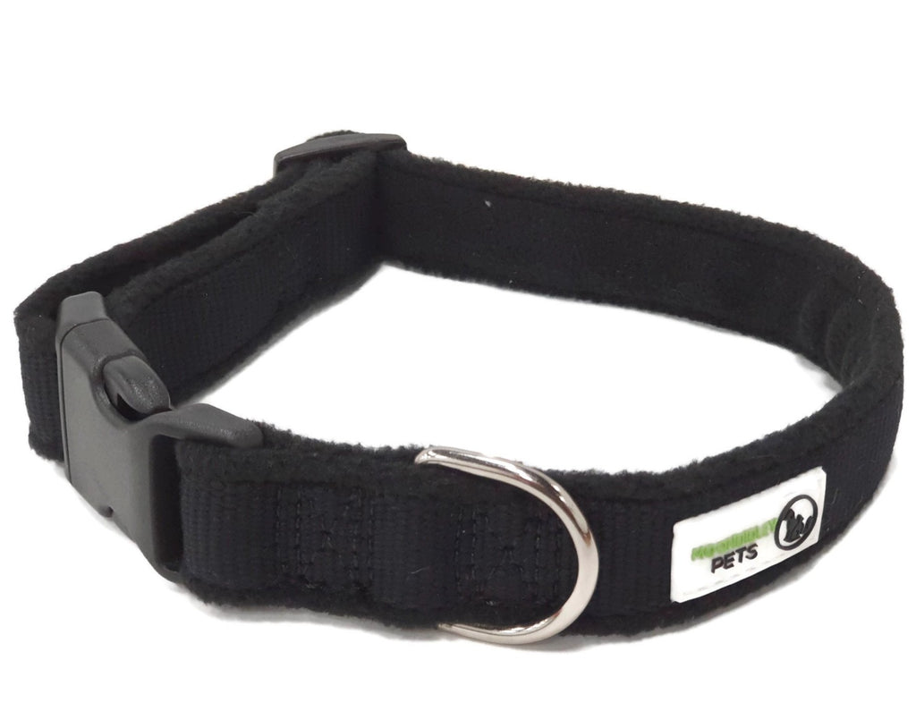 100% Pure Bamboo Fibre w/Fleece Lining Dog Collar Plastic Buckle - Moondidley Pets  X-Small Black