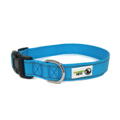 Nylon w/Reflective Stitching Dog Collar Large Light Blue - Moondidley Pets