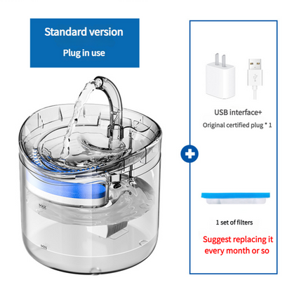 Standard Version Pet Water Fountain with USB Interface and Certified Plug – Transparent Design