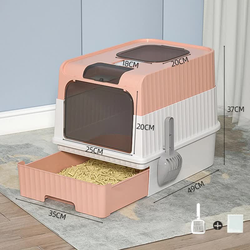 Pink Large Enclosed Cat Litter Box with Drawer and Scoop-Odor Control, Removable Tray, Easy Clean Design