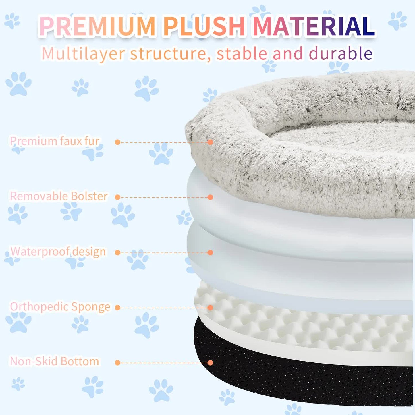 Fluffy Donut-Shaped Pet Bed- Soft, Cozy, and Anti-Anxiety for Dogs and Cats, Machine Washable  Gradient Gray  Size:M 75*55*18cm