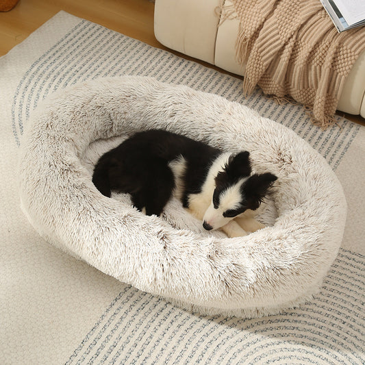 Fluffy Donut-Shaped Pet Bed- Soft, Cozy, and Anti-Anxiety for Dogs and Cats, Machine Washable  Gradient Coffee Size:L 90*65*20cm