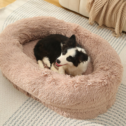 Fluffy Donut-Shaped Pet Bed- Soft, Cozy, and Anti-Anxiety for Dogs and Cats, Machine Washable  Beige Brown  Size:S 60*15*18cm