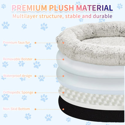 Fluffy Donut-Shaped Pet Bed- Soft, Cozy, and Anti-Anxiety for Dogs and Cats, Machine Washable  khaki  Size:S 60*15*18cm