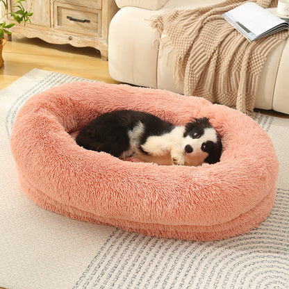 Fluffy Donut-Shaped Pet Bed- Soft, Cozy, and Anti-Anxiety for Dogs and Cats, Machine Washable  blush pink  Size:M 75*55*18cm