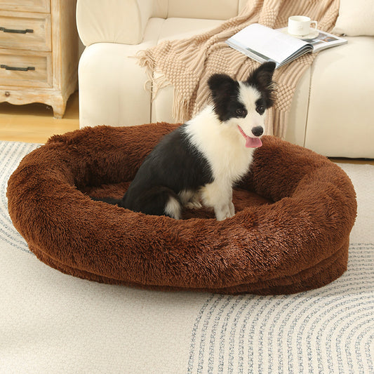 Fluffy Donut-Shaped Pet Bed- Soft, Cozy, and Anti-Anxiety for Dogs and Cats, Machine Washable  Coffee Size:S 60*15*18cm