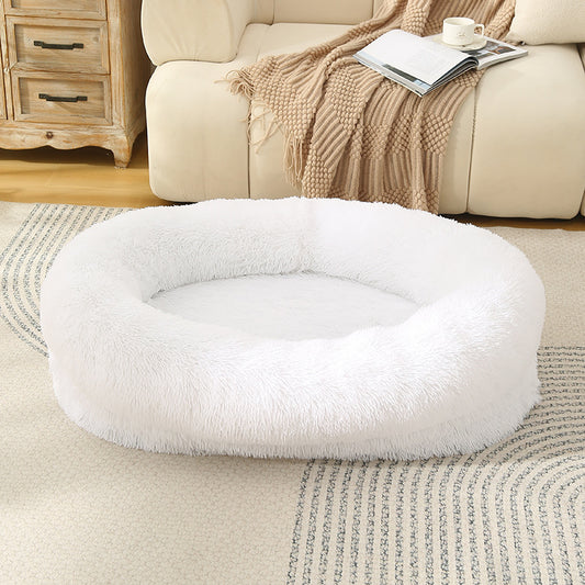 Fluffy Donut-Shaped Pet Bed- Soft, Cozy, and Anti-Anxiety for Dogs and Cats, Machine Washable  White Size:S 60*15*18cm