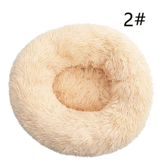 Calming Donut Pet Bed -Soft Faux Fur, Anti-Anxiety Fluffy Round Bed for Cats and Small Dogs (Apricot)40cm