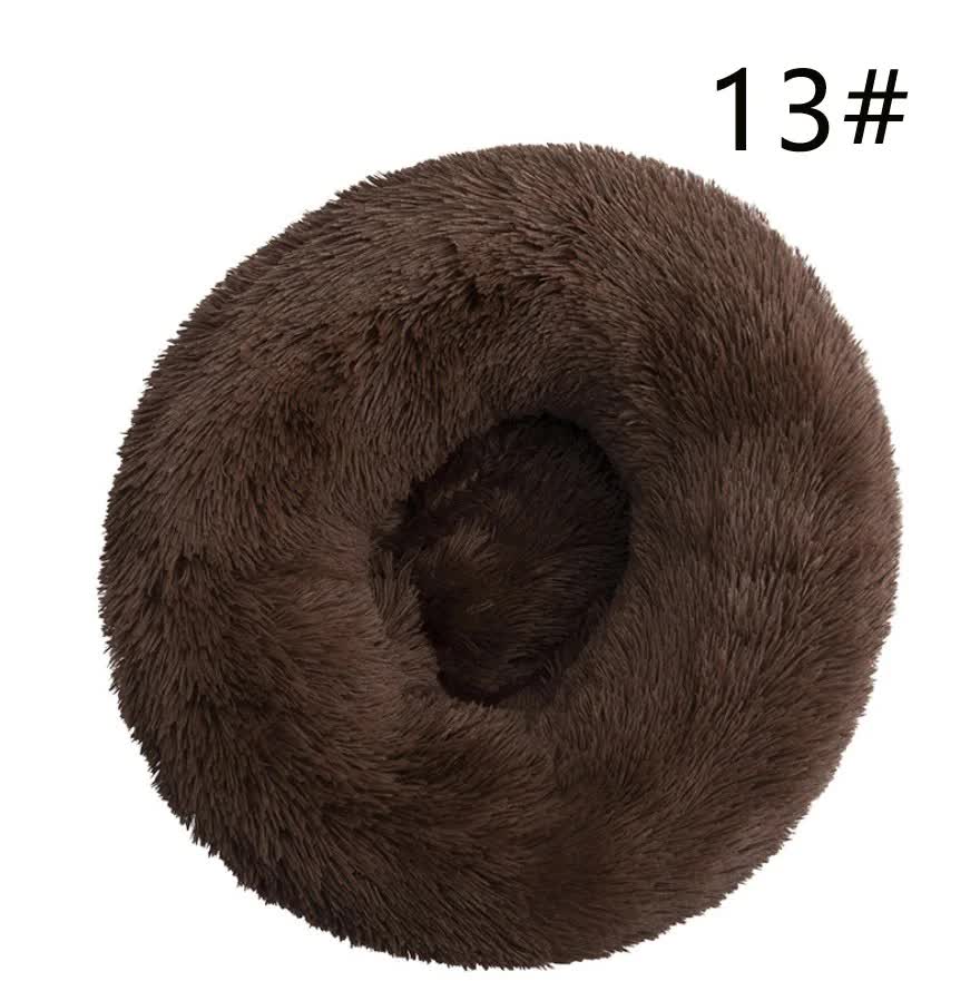 Calming Donut Pet Bed -Soft Faux Fur, Anti-Anxiety Fluffy Round Bed for Cats and Small Dogs (Coffee)40cm