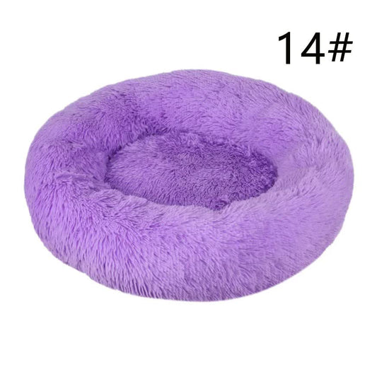 Calming Donut Pet Bed -Soft Faux Fur, Anti-Anxiety Fluffy Round Bed for Cats and Small Dogs (Purple)50cm