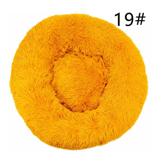 Calming Donut Pet Bed -Soft Faux Fur, Anti-Anxiety Fluffy Round Bed for Cats and Small Dogs (golden yellow)40cm