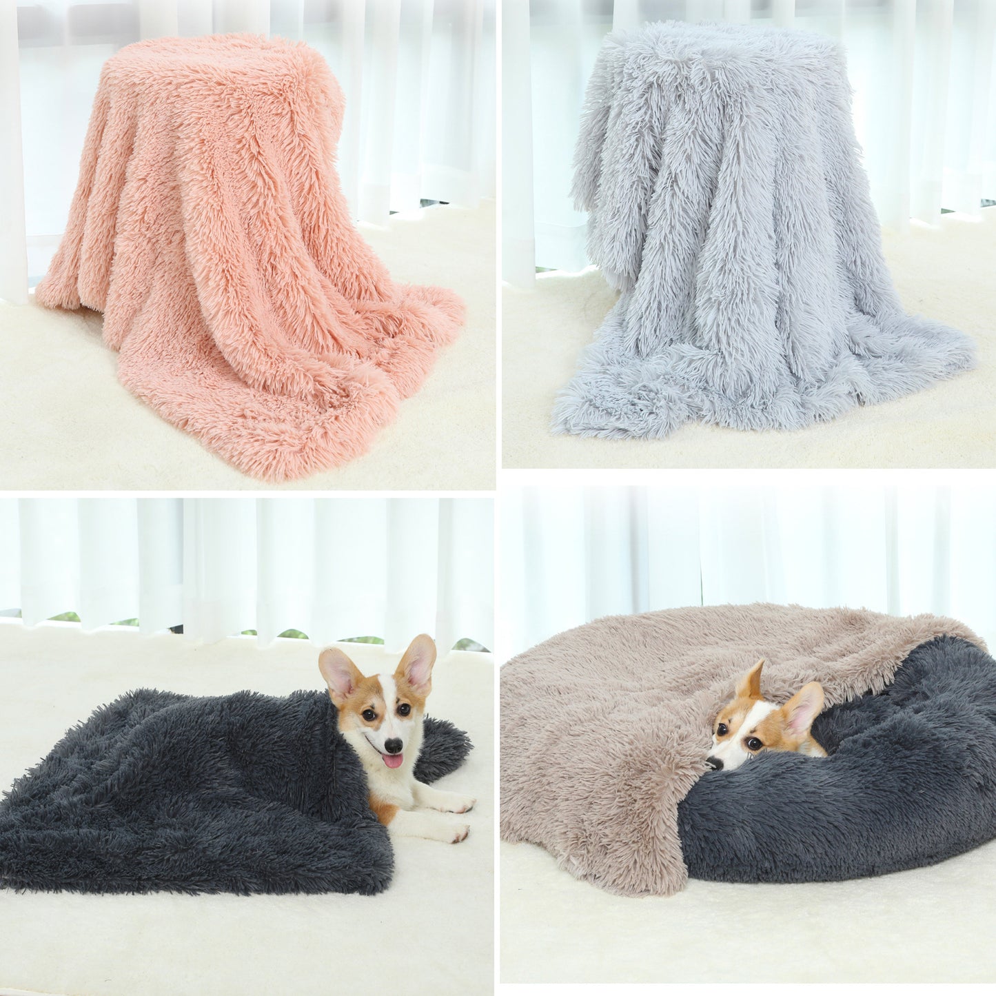 Fluffy Pet Blankets-Soft Faux Fur, Anti-Anxiety Cozy Throws for Cats and Dogs, M 80*55cm White