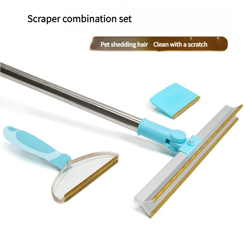 Pet Hair Removal Tool Set -Multi-Purpose Sweeper with Scraper and Handheld Fur Remover Blue