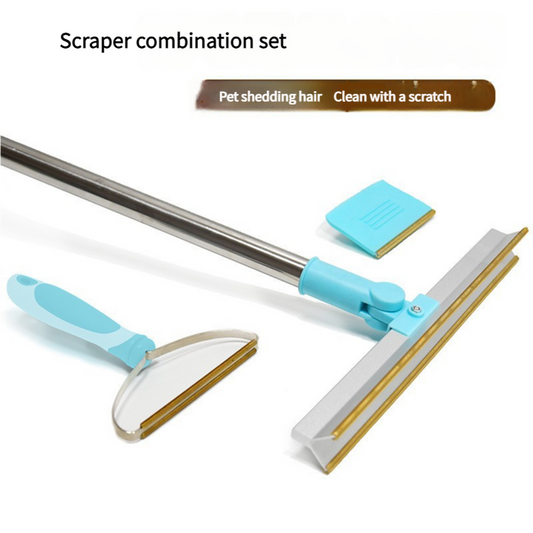 Pet Hair Removal Tool Set -Multi-Purpose Sweeper with Scraper and Handheld Fur Remover Blue