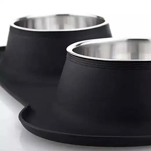 Non-Slip Stainless Steel Double Pet Bowl Set with Spill-Resistant Silicone Mat 45*27cm Black