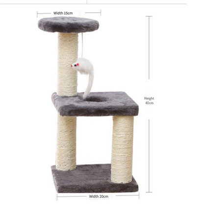 Cat Tree with Two Platforms, Scratching Posts, and Hanging Mouse Toy