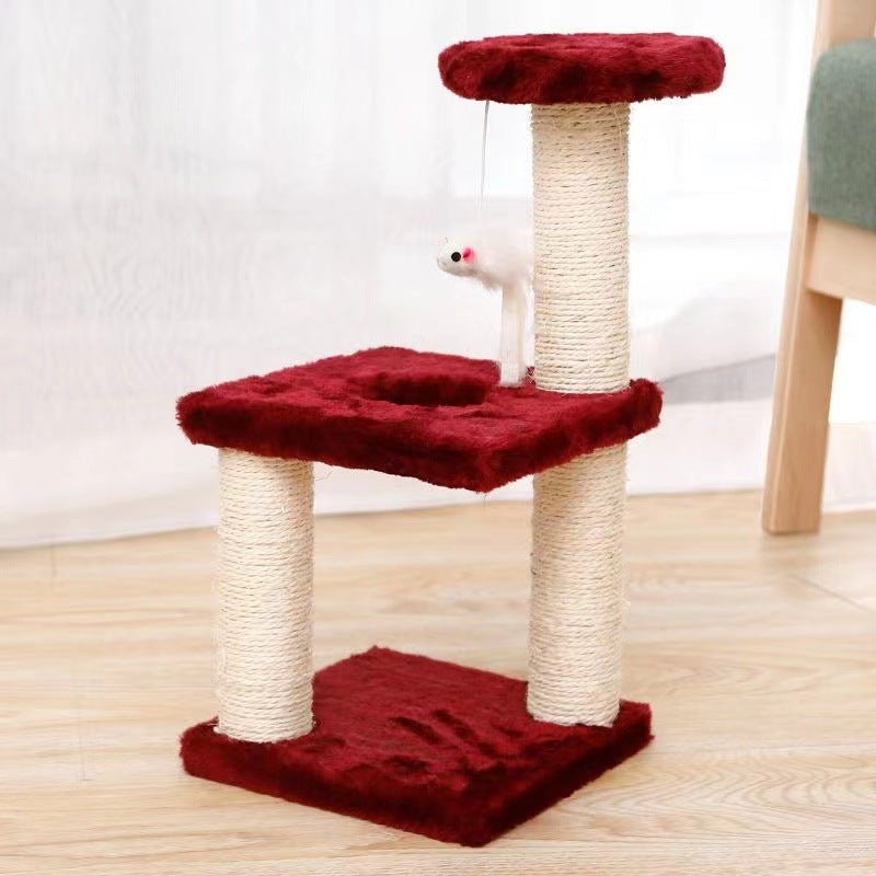 Cat Tree with Two Platforms, Scratching Posts, and Hanging Mouse Toy 40*15*20cm