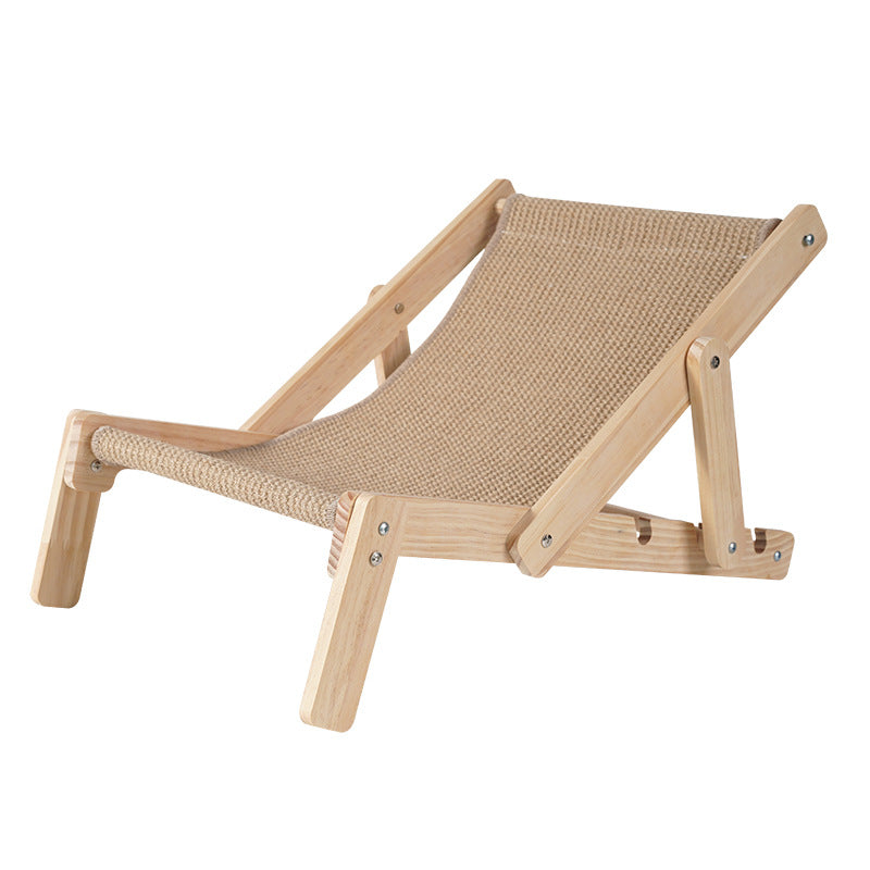 Adjustable Wooden Cat Lounge Chair - Comfortable Woven Hammock for Cats